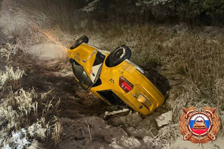 В ДТП под Тверью пострадала пассажирка перевернувшегося такси