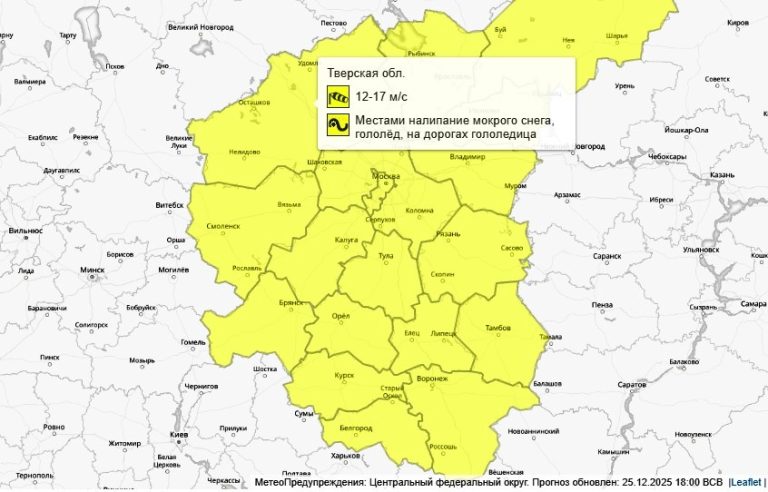 Погода в Тверской области вновь объявлена потенциально опасной