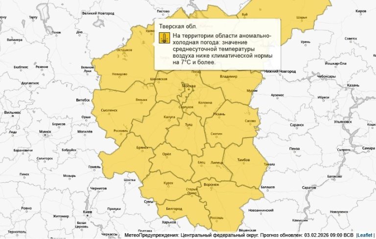 Гидрометцентр объявил погоду в Тверской области опасной до 7 февраля