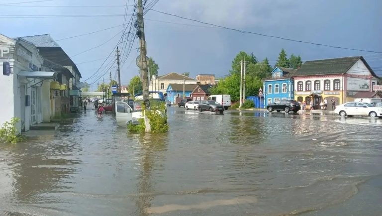 В Тверской области град уничтожил огороды, молния раздела дерево, машины тонули