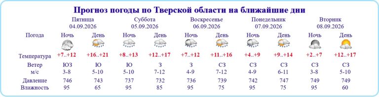 Гидрометцентр России объявил погоду в Тверской области потенциально опасной