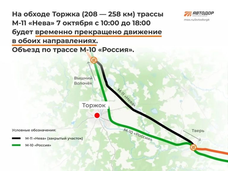 В Тверской области на 8 часов полностью перекроют трассу М-11